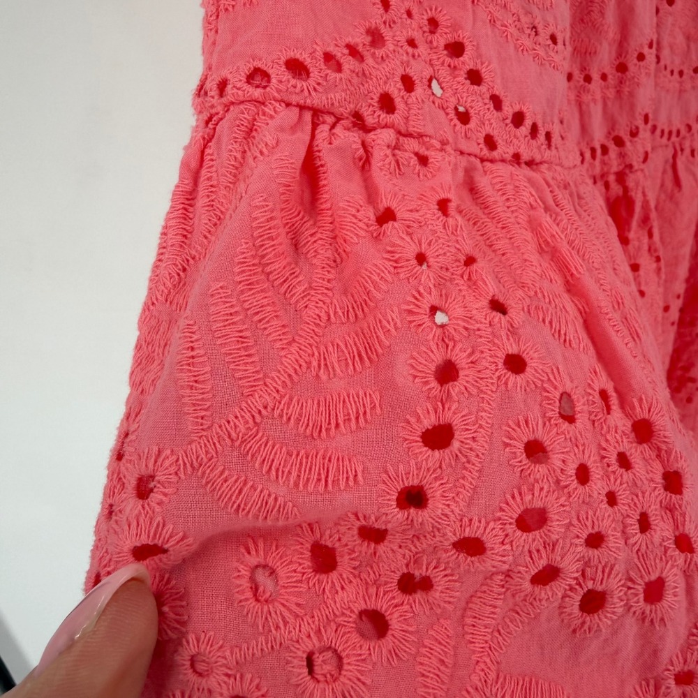AQUA Eyelet Midi Skirt Womens S Pink Tiered Cotton Smocked Boho Cottagecore - Picture 6 of 10